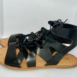 Indigo Rd. Black Leather Gladiator Lace Up Ankle Strap‎ Sandals
